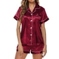 thumbnail image 1 of B91xZ Pyjama en Satin pour Femmes, Chemise à Manches Courtes et Shorts, Ensemble de Pyjama Soyeux, Rouge G, 1 of 5