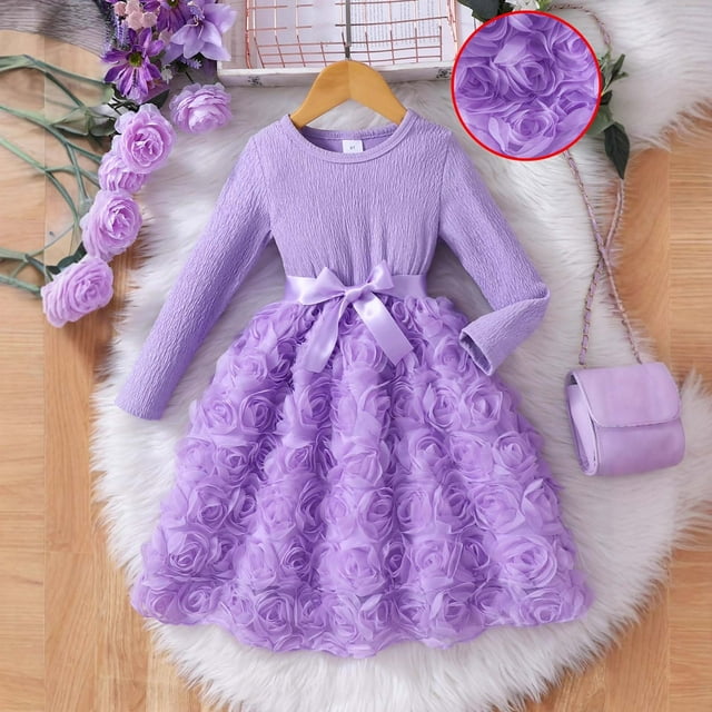 Elegant Girls Dress with Rose Pattern and Floral Design for Daily Wear in Spring Summer Children's Fashion Category