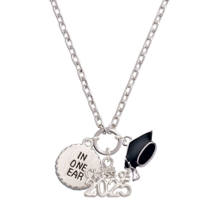 Delight Jewelry Silver-tone In One Ear ''Out the Other'' - Silver-tone Class of 2025 Graduation Zoey Necklace, 28"