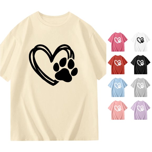 Toddler Girls Short Sleeve T-Shirts Crewneck Tops Cute Puppy Heart Print Casual Top Size 3-4T ,Beige