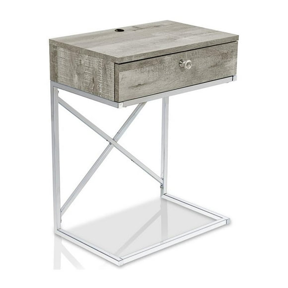 Bowery Hill Table d'Appoint Moderne en Bois à 1 Tiroir, Fini Gris Pâle