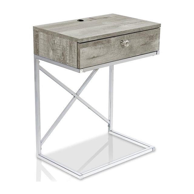 Bowery Hill Table d'Appoint Moderne en Bois à 1 Tiroir, Fini Gris Pâle