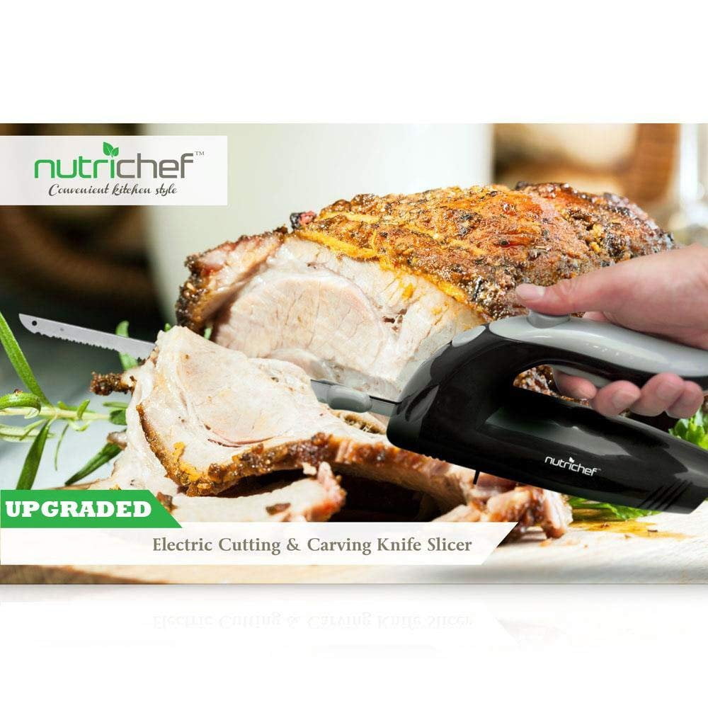 NutriChef Upgraded Premium Electric Knife - 8.9 Carving Knife, Serrated  Blades, Lightweight, Ergonomic Design Easy Grip, Easy Blade Removal, Great  For Thanksgiving, Meat & Cheese, Black - PKELKN8 