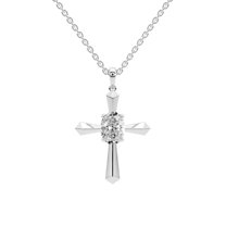 Lab Diamond Dangling Pendant Necklace For Women | 6 Carat IGI Certified Oval Shape | Serenity Cross Lab Diamond Pendant In 14K White Gold | FG-VS1-VS2 Quality | Friendly Diamonds