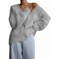 thumbnail image 2 of Cárdigan de Mujer, Suéter de Larga, Cárdigan con Botones y Cuello en V, Prenda de Punto de Moda. Gris S, 2 of 10