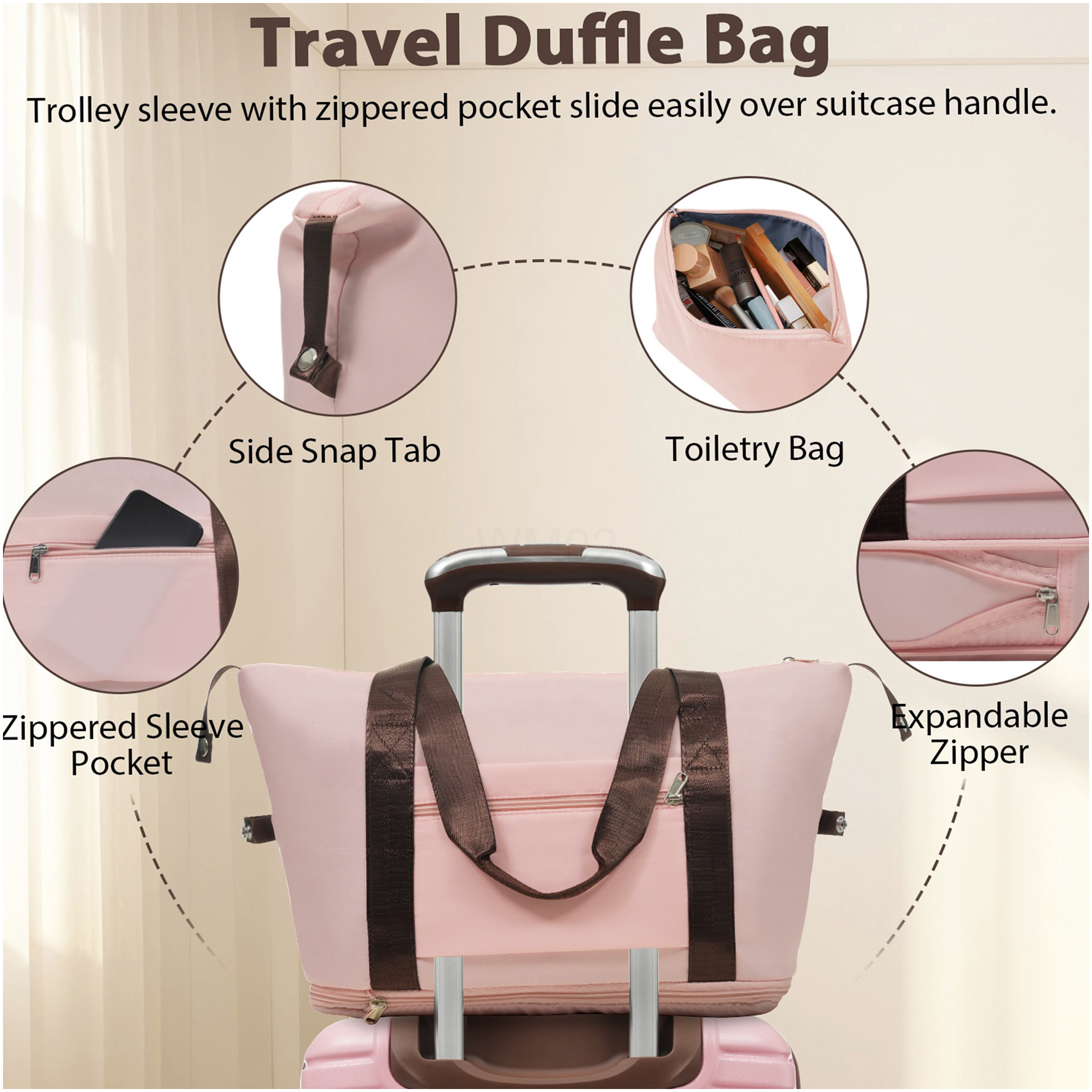 Pink ABS 3-Piece Carry-On Luggage Set with TSA Lock, Lightweight Hardshell Spinner Suitcase & Weekender Bag