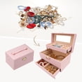 thumbnail image 2 of Unique Bargains Women 3 Layer Jewelry Box PU Leather Jewelry Case Storage with Drawer Pink, 2 of 8