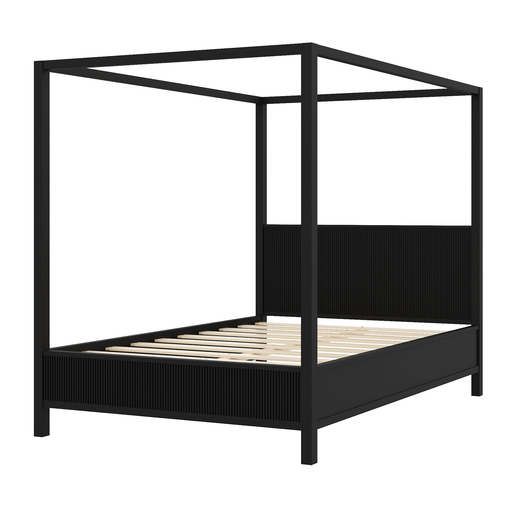 Euroco Wood Queen Size Canopy Platform Bed, Black