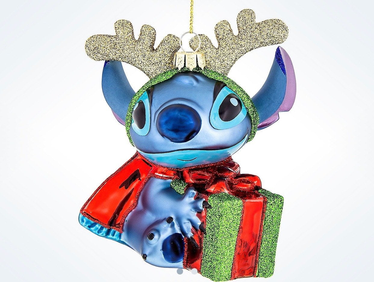 Disney Parks Glitter Blown Glass Stitch Christmas Ornament New with