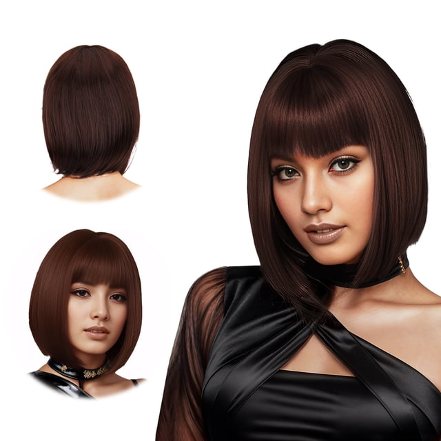 letairis Look Tendance avec Perruque à Taille Ajustable avec Frange Marron Facile à Entretenir 1Set