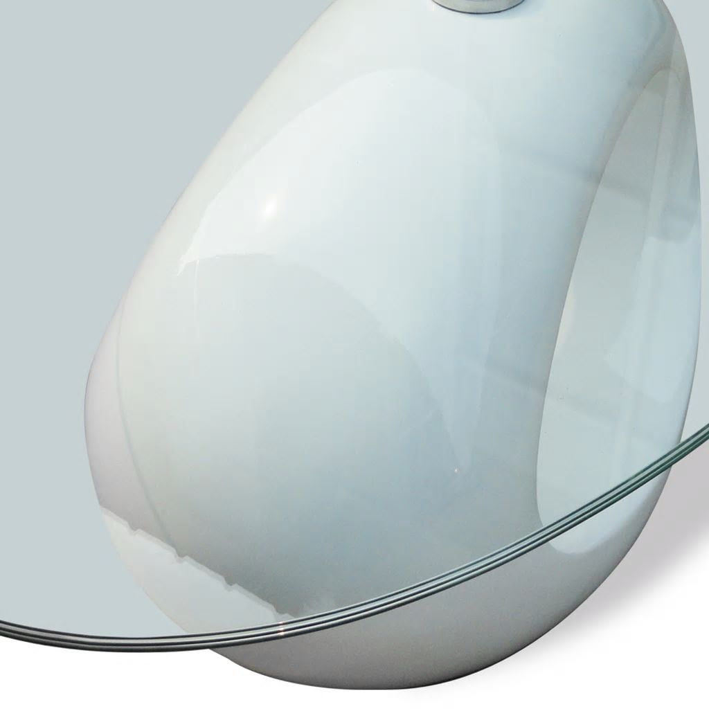 Kepooman Home Modern Oval End Side Coffee Table with Glass Top, White Kepooman Home Modern Oval End Side Coffee Table with Glass Top, White