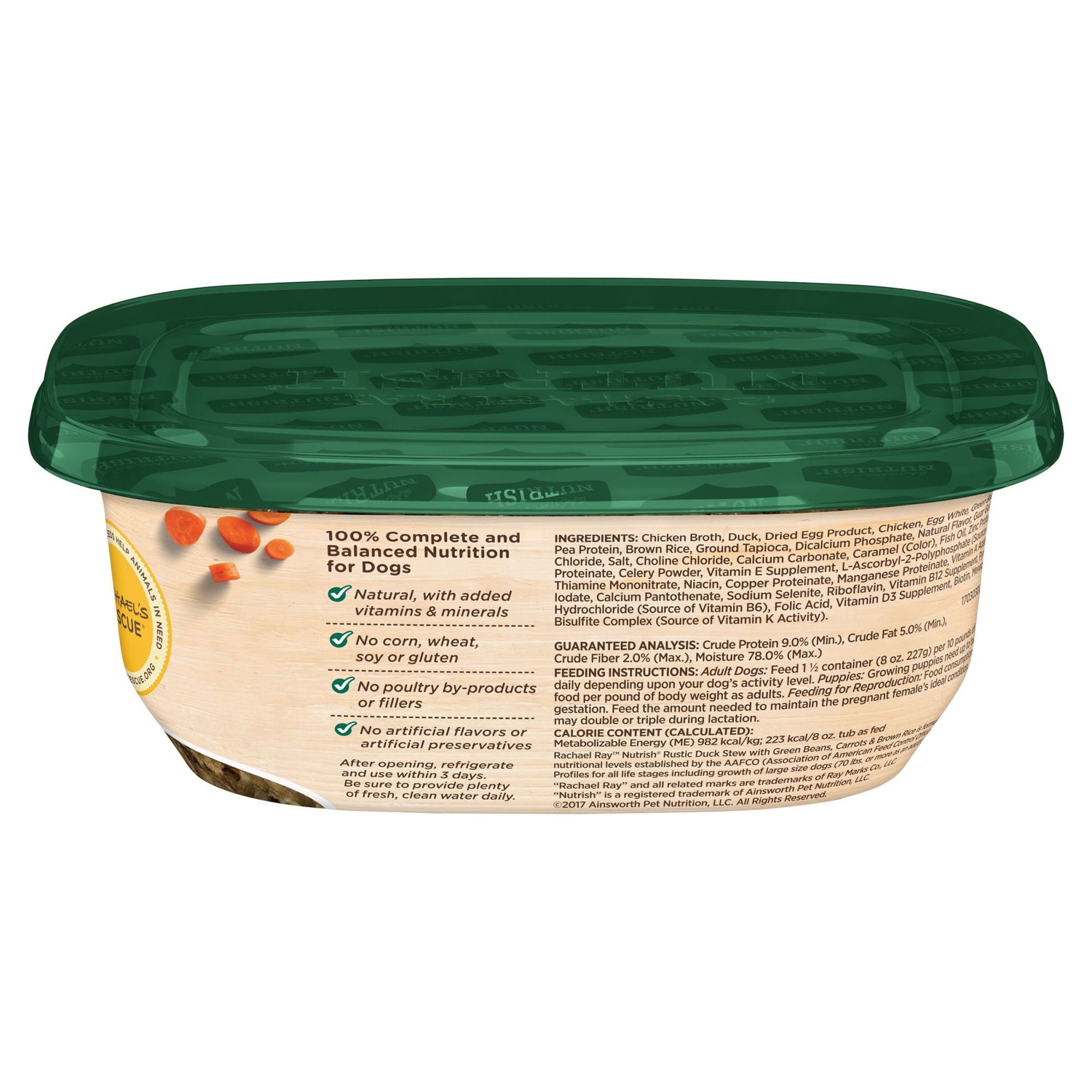 Rachael Ray Nutrish Natural Premium Wet Dog Food, Rustic Duck Stew With Veggies & Brown Rice, 8 Oz. Tub
