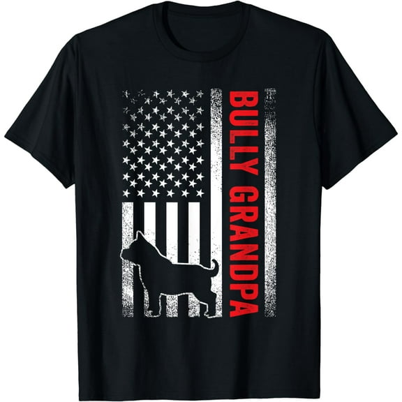 Bully or pitbull dog vintage american flag GRANDPA for papa T-Shirt