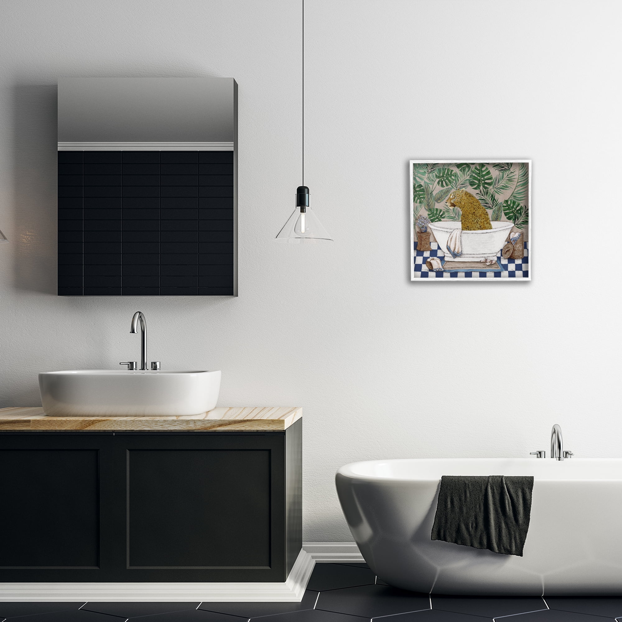 Stupell Industries Leopard in Tropical Bathtub White Framed Giclee Art, design by Janet Tava
