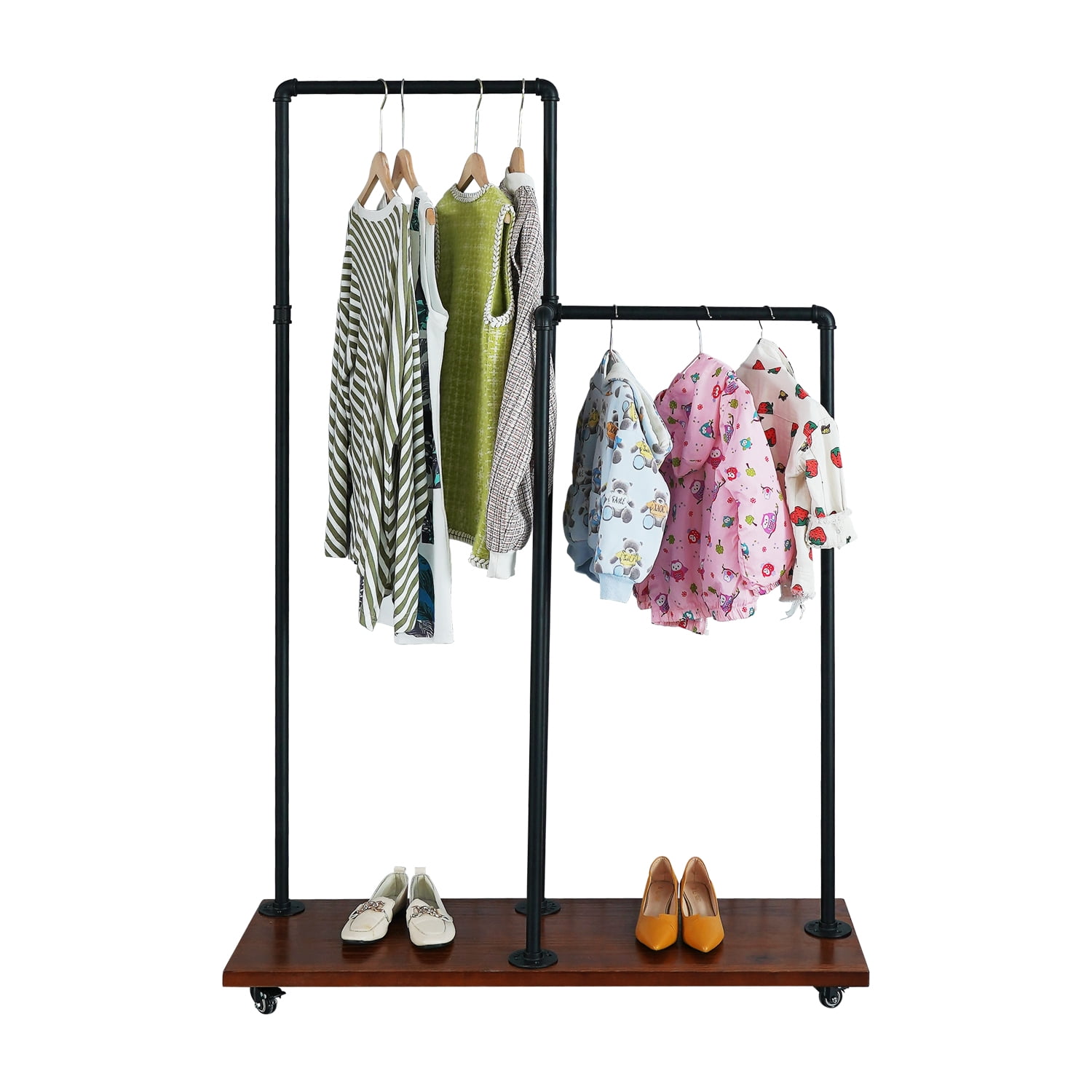 Heavy Duty Double Rods Clothes Hanging Rack, Industrial Pipe Clothing