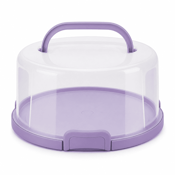 Purple 10 Inch Plastic Round Cake Carrier With Lid And Handle