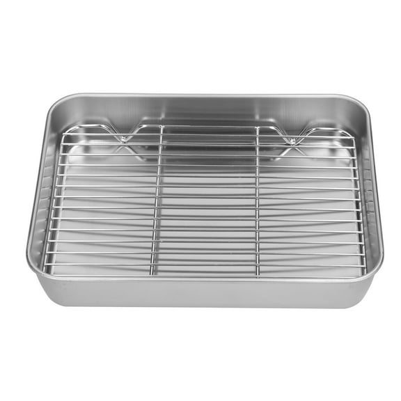 Stainless Steel Roasting Pan with Rack - 9.3x6.9x2.0in Compact Roaster for Baking