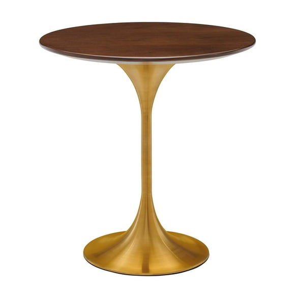 Sofa Side Table, Round, Gold Walnut, Wood, Metal Steel, Modern Contemporary Mid-Century, Living Lounge Cafe Room Hotel Lobby Hospitality