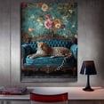 thumbnail image 3 of Mudket Framed Leopard on Teal Sofa Canvas Wall Art, Vintage Floral Leopard Print, Animal Wall Decor for Living Room Bedroom - 12"L x 8"W, 3 of 10