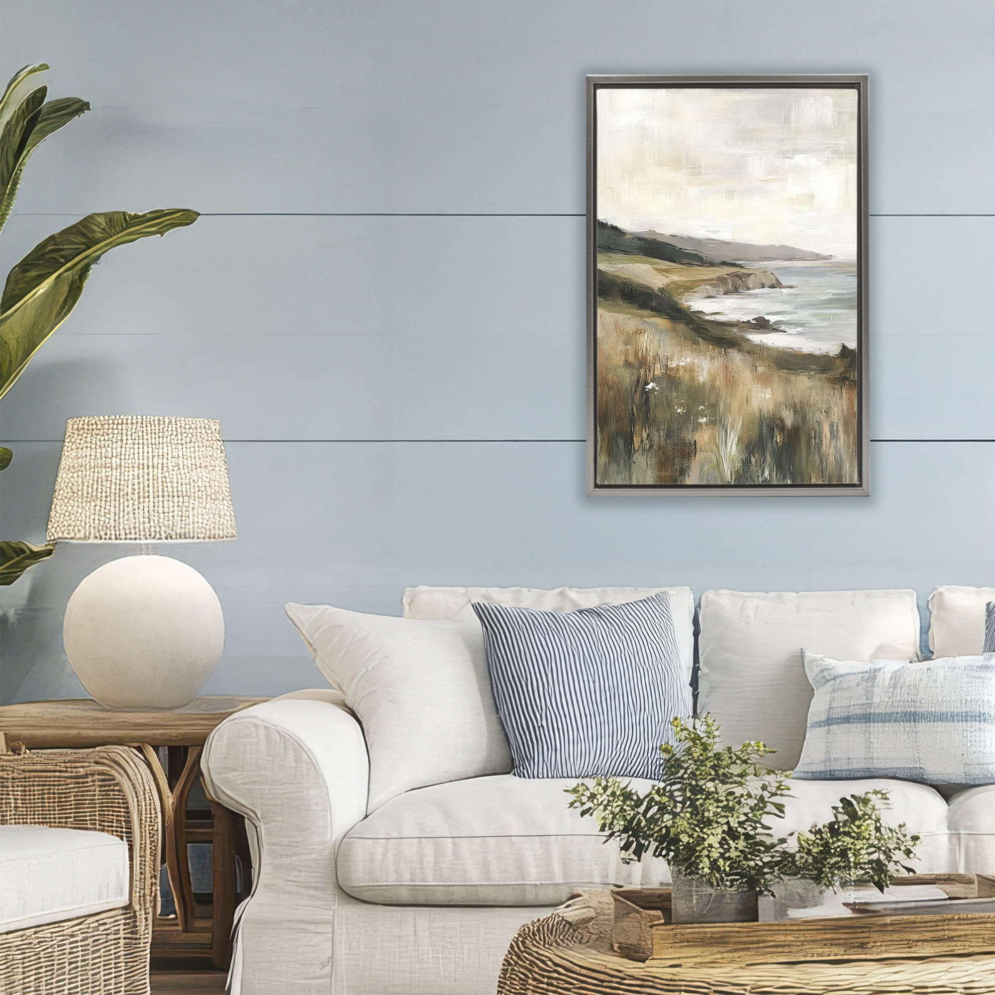 Stupell Industries Northern Coast Cliffside Gray Framed Floater Canvas Wall Art, design by Petal Prints Design