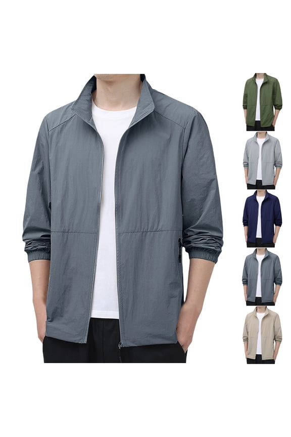 Jacket for Men Lightweight Casual Laydown Collar Windbreakers Zip Up Spring Fall Golf Coats Outerwear with Pockets