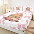 thumbnail image 4 of Erosebridal Kawaii Animals Capybara Queen Sheet Sets,Ribbon Bow Knot Print Bed Set For Kids Girls 4-Piece, 4 of 6
