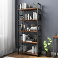 thumbnail image 2 of Rustic Brown Wood Bookcase with Open Shelves, 24"x11.8"x63" Standing Shelving Unit Metal Frame Display Rack - Farmhouse Style for Living Room Bedroom, Modern Home Storage Organizer, 2 of 6