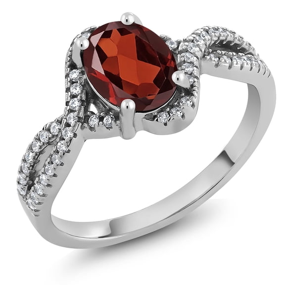 Gem Stone King 1.98 Cttw Oval Red Garnet Ring for Women | 925 Sterling Silver | Oval 8X6MM | Wedding Engagement Anniversary Promise Ring for Women | Size 5