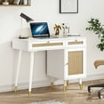 thumbnail image 1 of Eumyviv Rattan Writing Desk, Classic Computer Desk with Drawers and Storage, Office Desk for Home Office Study Room,White D0006, 1 of 7