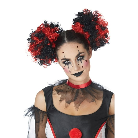 California Costumes Women's Red And Black Harlequin Hair Puff Wig Clips Costume Accessory
