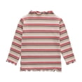 thumbnail image 3 of YDFCWXW Toddler Baby Girls Striped Long Sleeve T-Shirt Lettuce Trim Ribbed Knit Pullover Blouse Top (Brick Red, 1-2 Years), 3 of 7