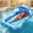 thumbnail image 2 of Inflatable Tanning Pool Lounger Float with Sprinkler & Canopy UPF50+, 77" x 48" Extra Large Tanning Pool Float for Adults, Sunbathing Water Lounge Bed with Pillow & Cup Holder for Backyard & Pool, 2 of 8