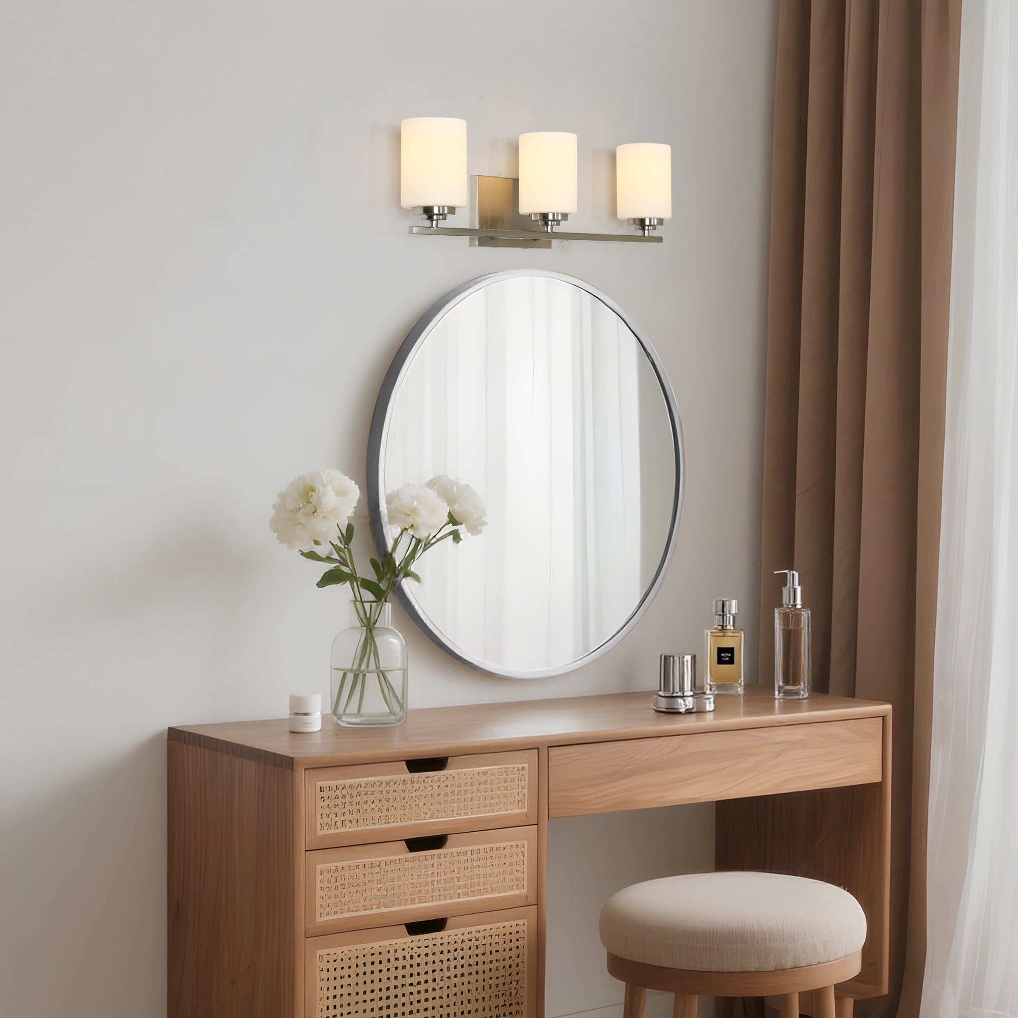 LNC 3-Light Bathroom Vanity Fixture with White Frosted Glass Shades, Brushed Nickel Finish