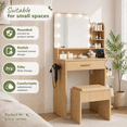 thumbnail image 5 of ICEELF Oak Makeup Vanity with Chair, Small Vanity Desk with Mirror & 3 Color Lights, Girls Vanity Set with Power Outlet for Small Space, 5 of 9