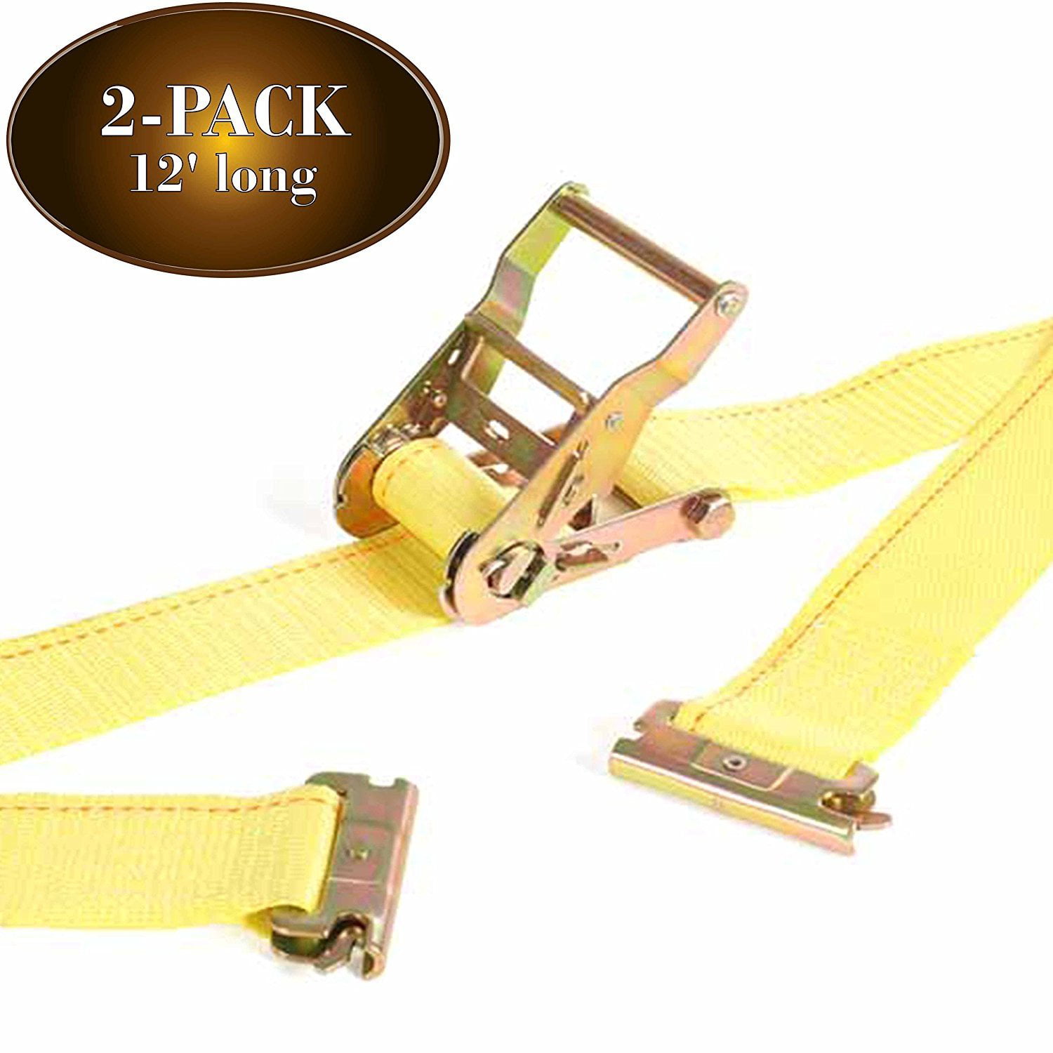 Strong Ratchet 2Pk E Track Ratcheting Straps Cargo TieDowns 2 Tie Down Motorcycle by DC Cargo Mall Trailer Load 2 x 12 Heavy Duty Yellow Polyester Tie-Down Straps ETrack Spring Fittings