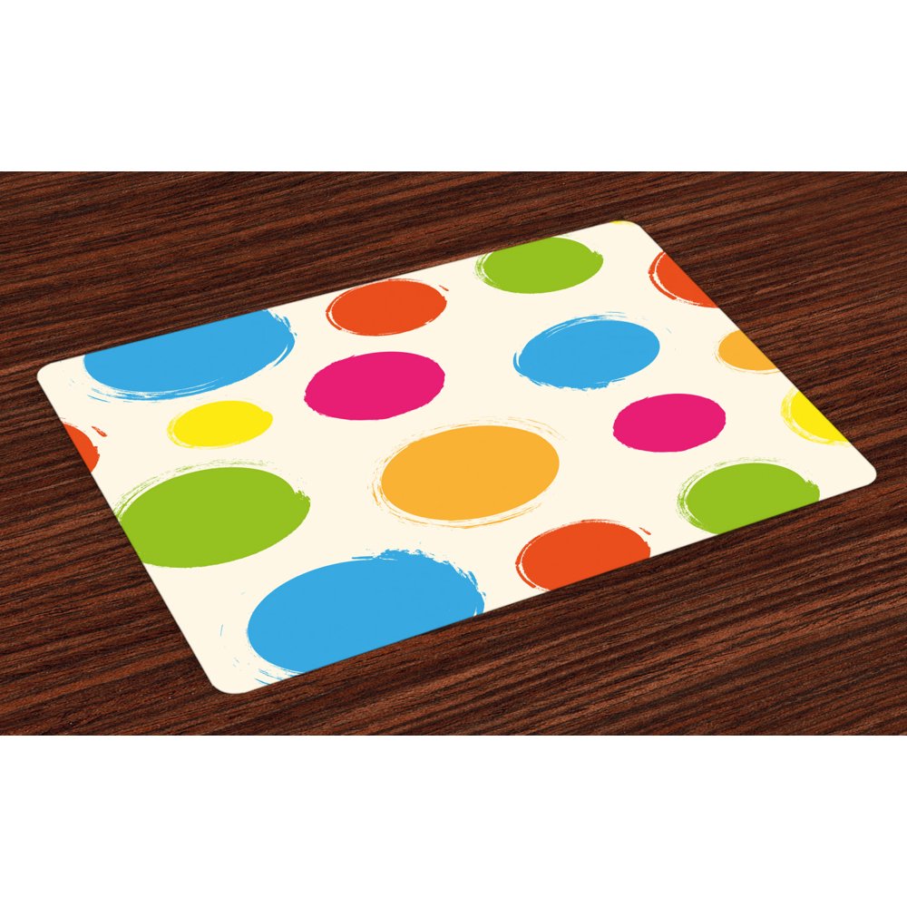 Abstract Placemats Set of 4 Colorful Dots Circular Disc Shaped Round