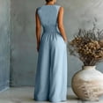 thumbnail image 4 of Women Linen Jumpsuits Sleeveless V Neck Elegant Dressy Casual One Piece Pants Romper 2026 Summer Outfits Sky Blue XL, 4 of 5