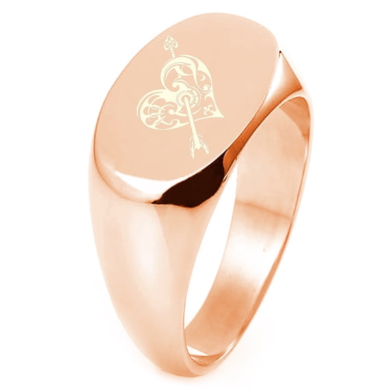 Sterling Silver Tribal Heart and Arrow Engraved Oval Flat Top Polished Ring