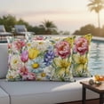 thumbnail image 5 of Spring Flowers Pillow Covers 2 Pack Vintage Watercolor Pink White Blue Purple Floral Leaf Pillowcase Waterproof Outdoor Throw Pillow Cover for Patio Balcony Rectangular Cushion 20”x12”, 5 of 9