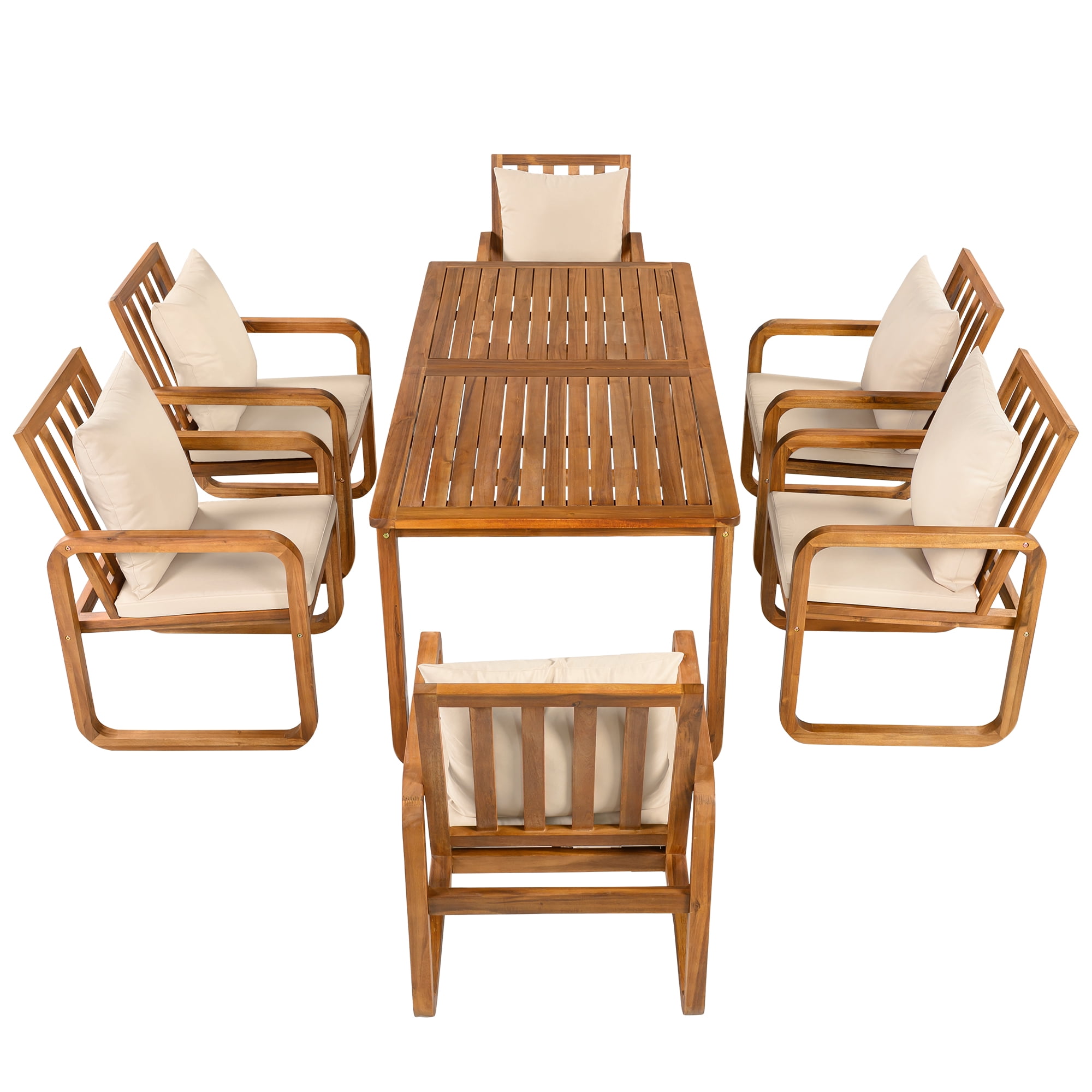 Harper & Bright Designs 7 Pieces Patio Dining Set for 6, Outdoor Acacia Wood Dining Table with Slatted Design and 4 Chairs for Garden, Brown
