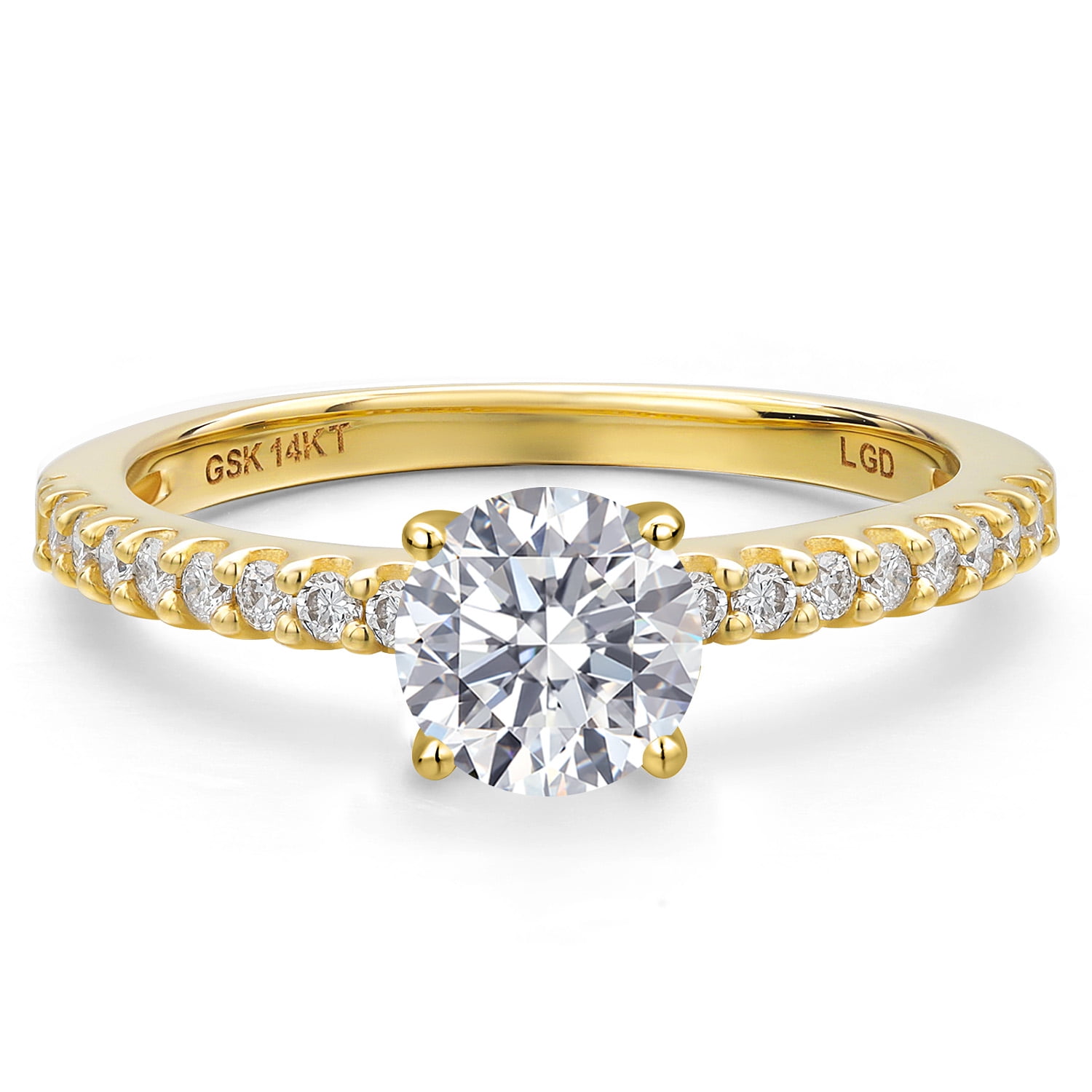 Gem Stone King 14K Yellow Gold Lab Grown Diamond Engagement Ring for Women | 0.90 Cttw | Round 6MM | Gemstone April Birthstone | Size 8