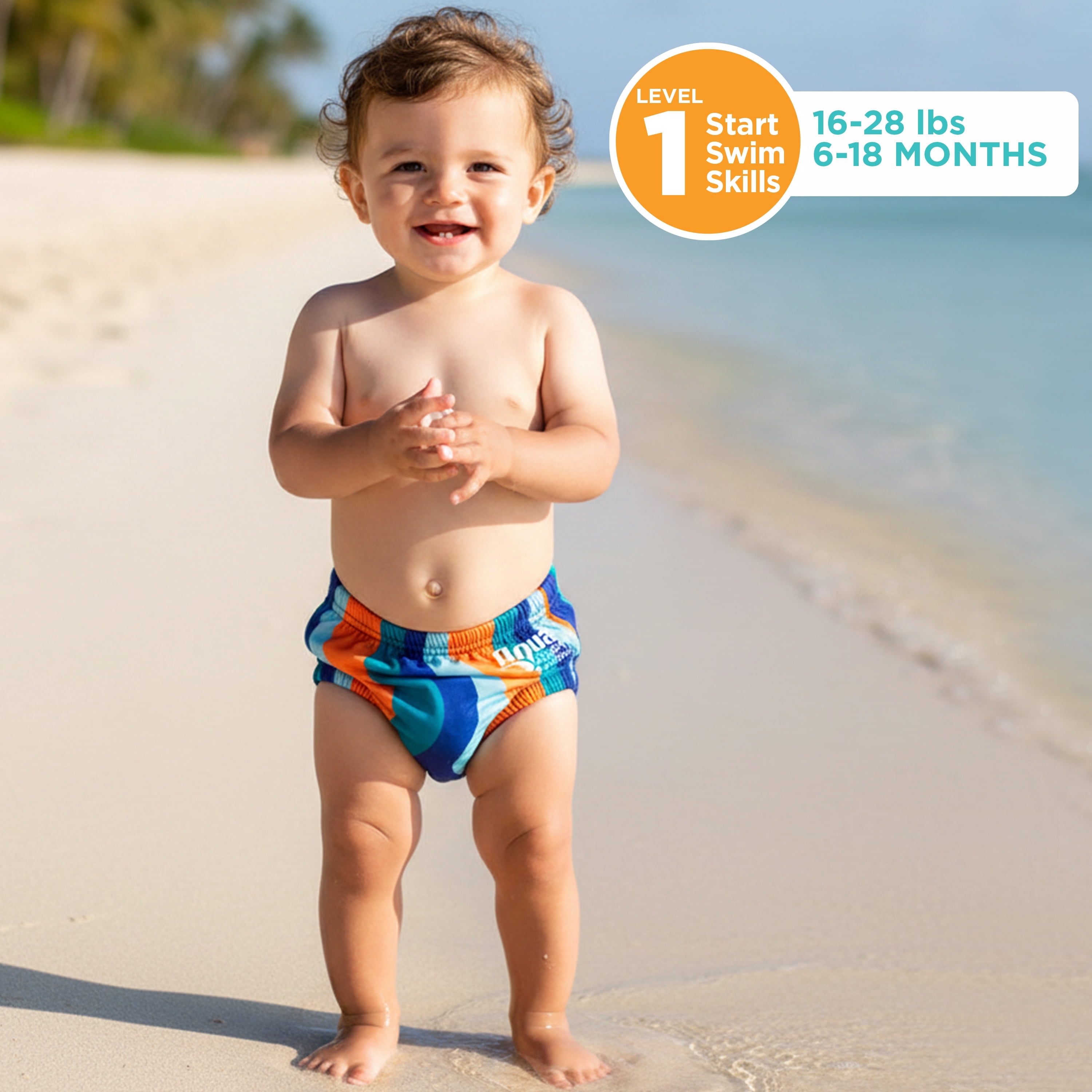 Aqua SwimSchool Reusable Polyester Swim Diaper for Infants 6-18 Months, 16-28 lbs, Blue Multicolor