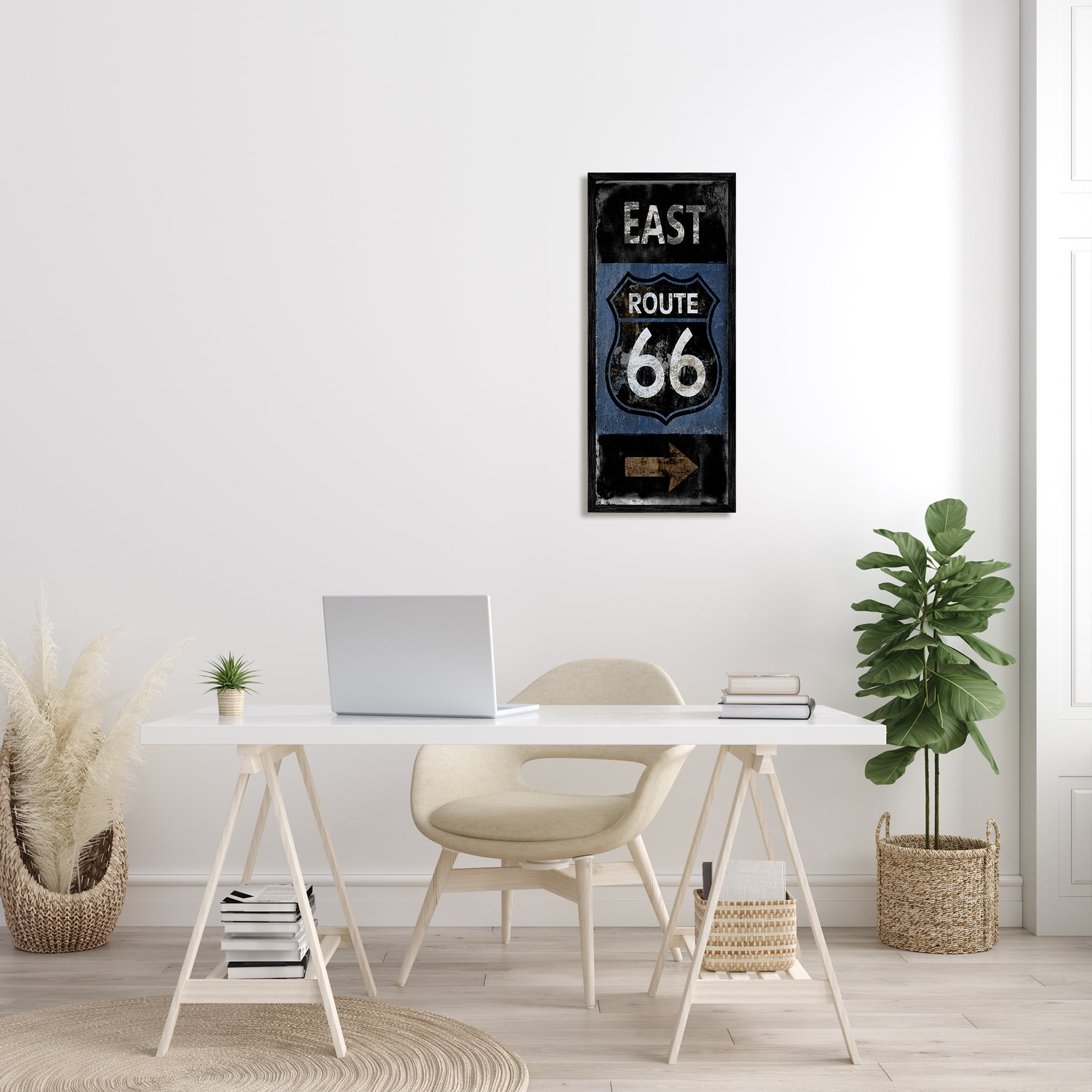 Stupell Industries Route 66 Highway Symbol Blue Right Arrow Directional, 13 x 30, Designed by Luke Wilson