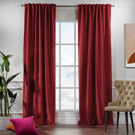 3S Brother's Solid Luxury Matte Velvet Soft Curtains Set of 2 Panels Hanging Back Tap & Rod Pocket Home Décor Bedroom Kitchen Office Windows Room Darkering ( Scarlet-52"x63")