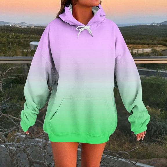 Heisall Womens Hoodies 2025 Fall Winter Ombre Print Longline Long Sleeve Pocket Fashion Sweatshirts