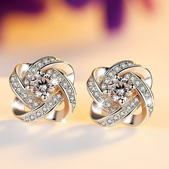 Fashion Women Silver Crystal Cross Earrings