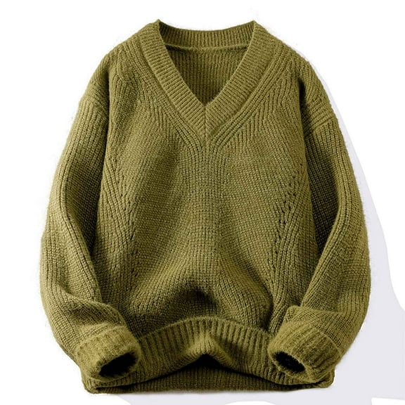 Aueoeo Sweaters, Thermal Trendy Mens Casual Solid Color Long Sleeve V-Neck Sweater Fall Winter Knitwear