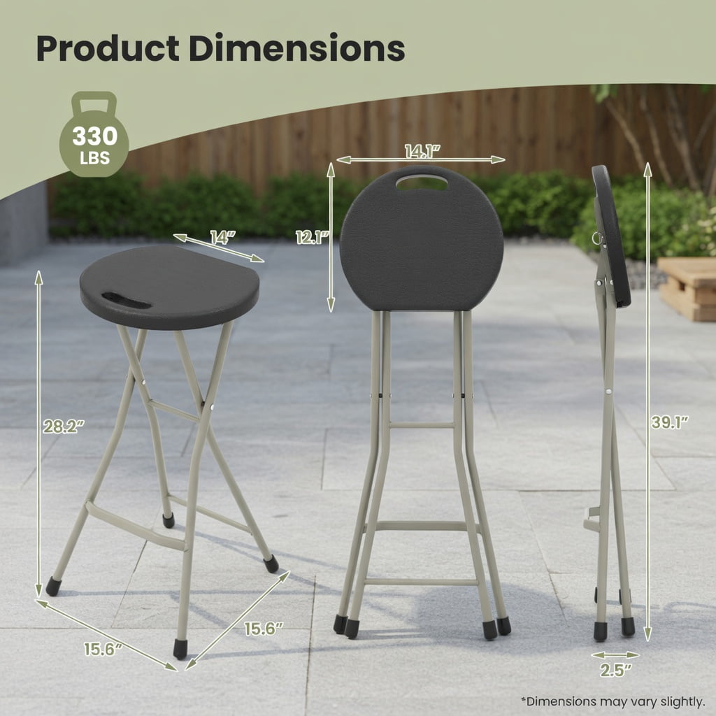 Hommoo 28" Portable Folding Stool, Heavy-Duty Steel Frame, Compact Foldable Design for Camping, Picnics, Fishing & Indoor Use, Black