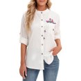 thumbnail image 1 of Camisa bordada floral para mujer Botones Manga larga Camisas vintage sueltas Tops casuales Blan MABOTO Camisa de las mujeres, 1 of 7