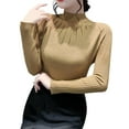 thumbnail image 1 of Chandail Col Roulé pour Femmes en Dentelle Tricotée Col Haut Slim Mode pour Printemps Automne Tenue Décontractée, 1 of 5